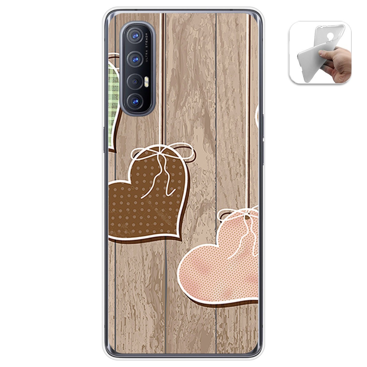 Funda Gel Tpu para Oppo Find X2 Neo diseño Corazones Madera Dibujos