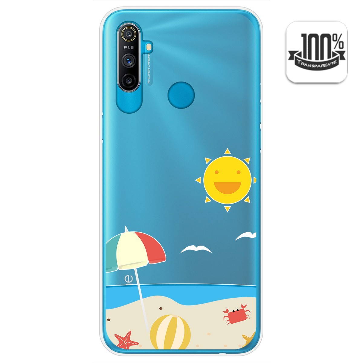Funda Gel Transparente para Realme C3 diseño Playa Dibujos