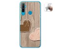 Funda Gel Tpu para Realme C3 diseño Corazones Madera Dibujos