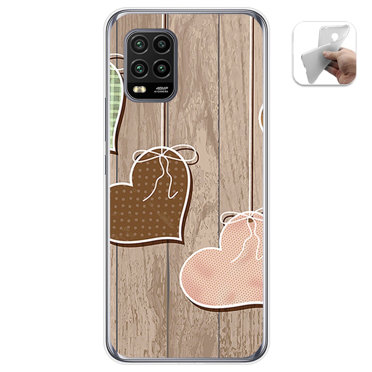 Funda Gel Tpu para Xiaomi Mi 10 Lite diseño Corazones Madera Dibujos