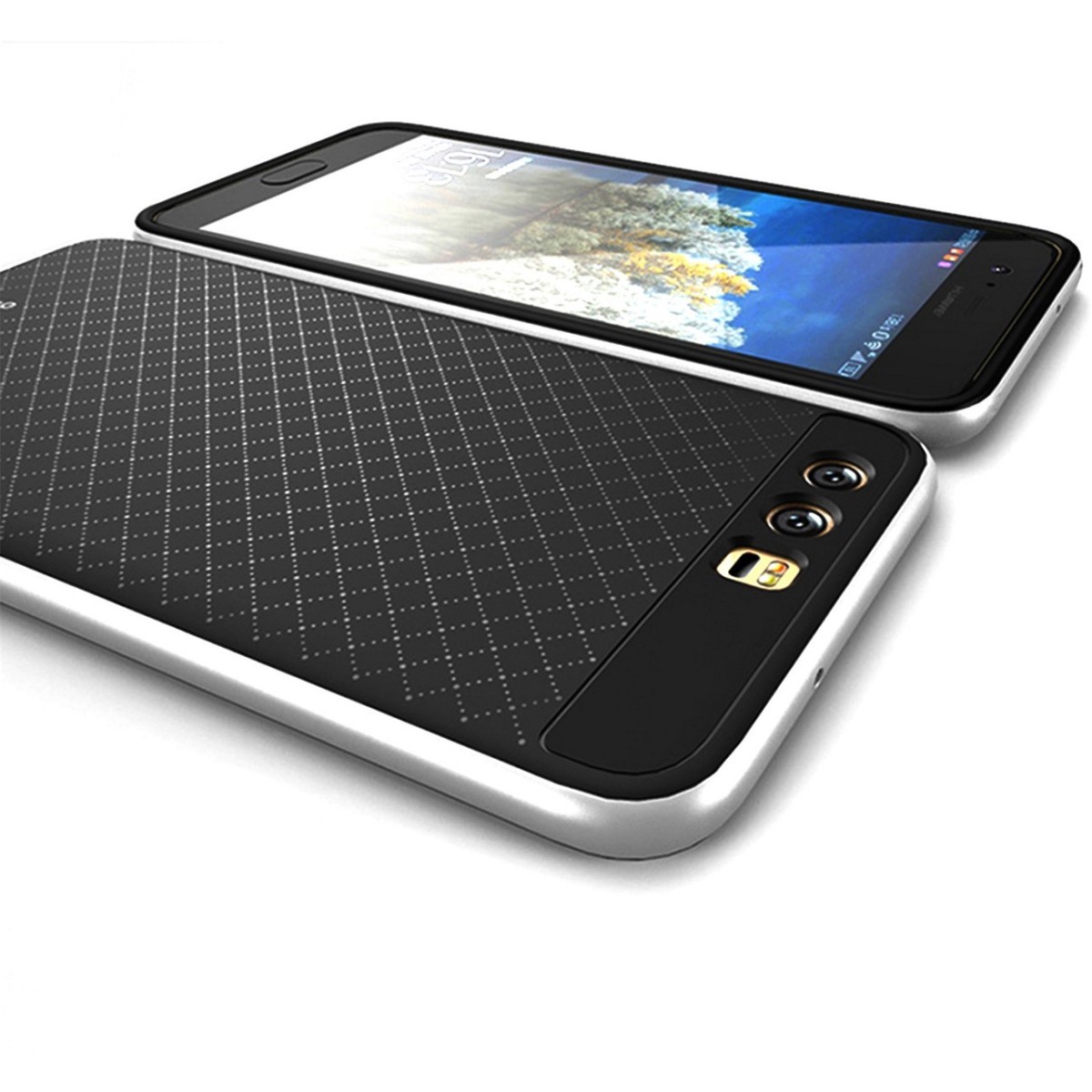 Funda Tipo Neo Hybrid (Pc+Tpu) Negra / Plata para Huawei P10 Plus