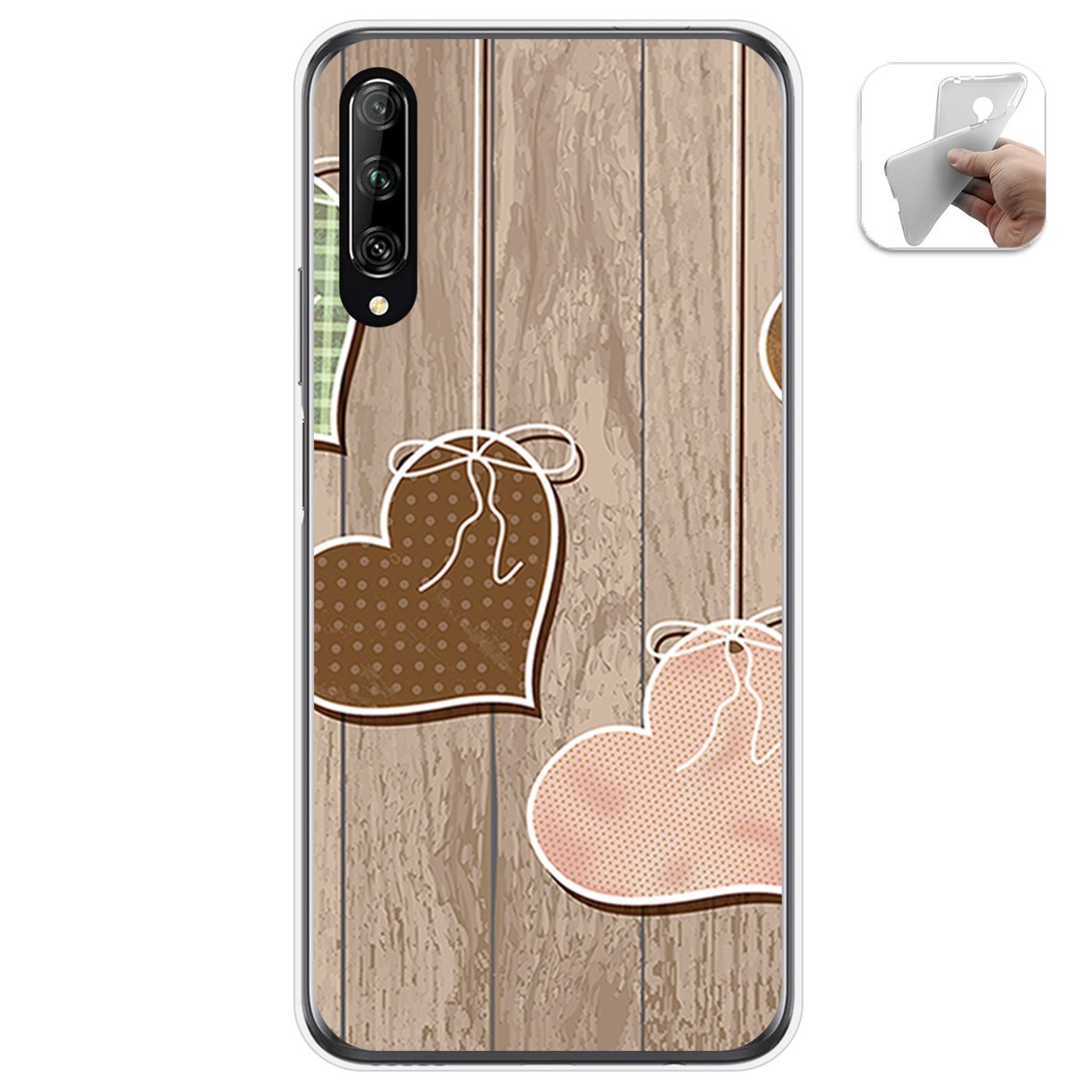 Funda Gel Tpu para Huawei P Smart Pro diseño Corazones Madera Dibujos