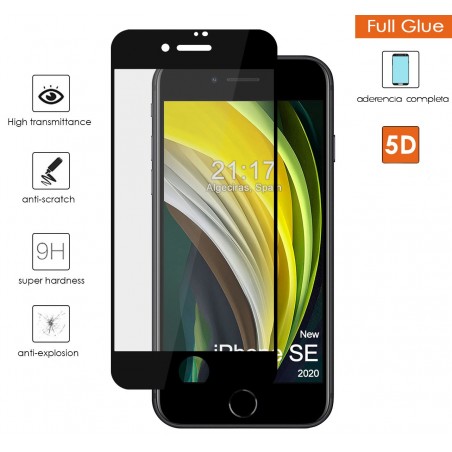 Protector Cristal Templado Completo 5D Full Glue Negro para Iphone SE 2020 Vidrio