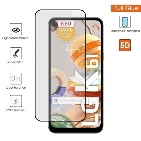 Protector Cristal Templado Completo 5D Full Glue Negro para Lg K61 Vidrio