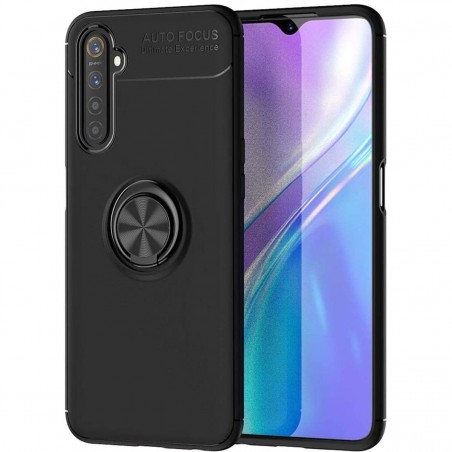 Funda Magnetica Soporte con Anillo Giratorio 360 para Realme 6 Negra