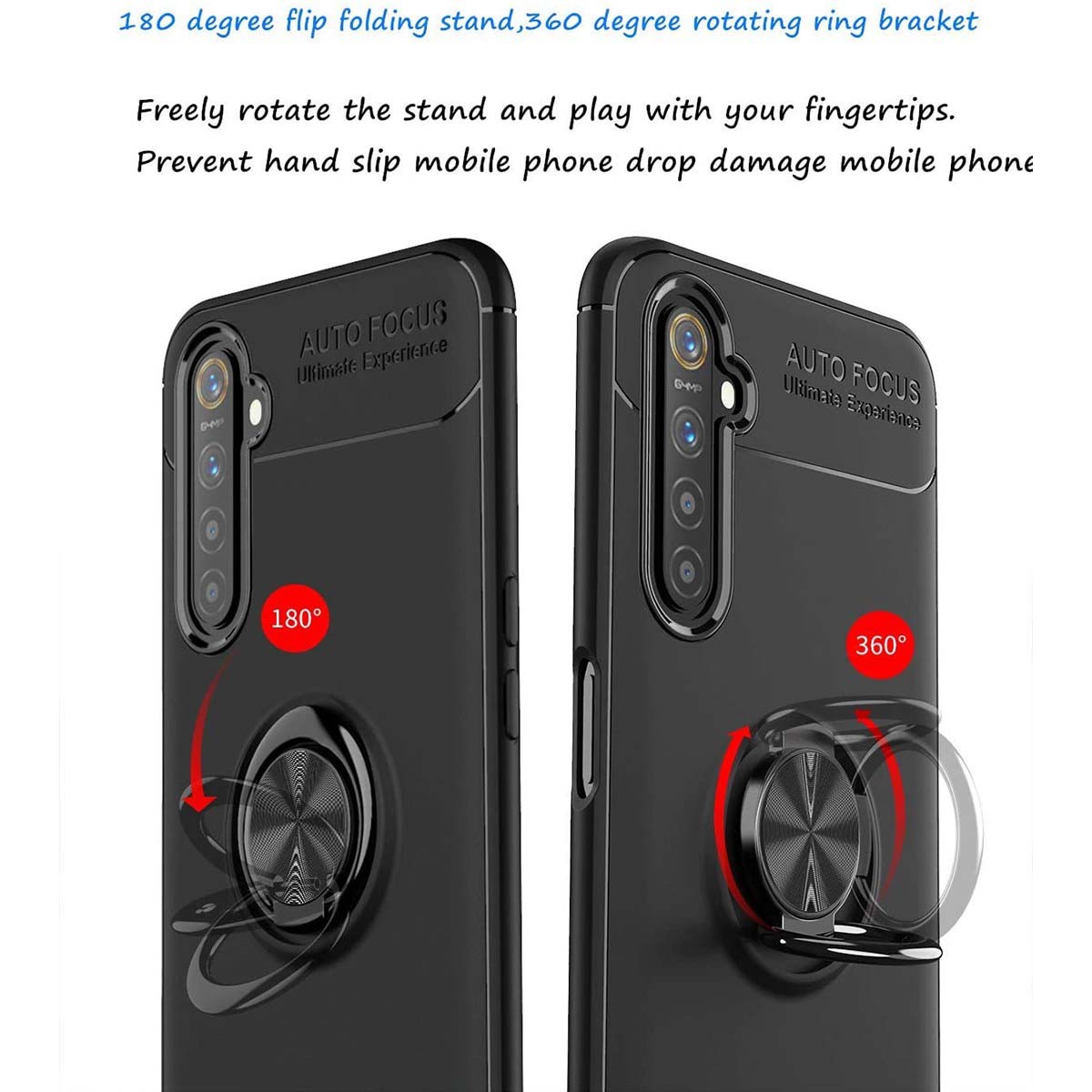 Funda Magnetica Soporte con Anillo Giratorio 360 para Realme 6 Roja