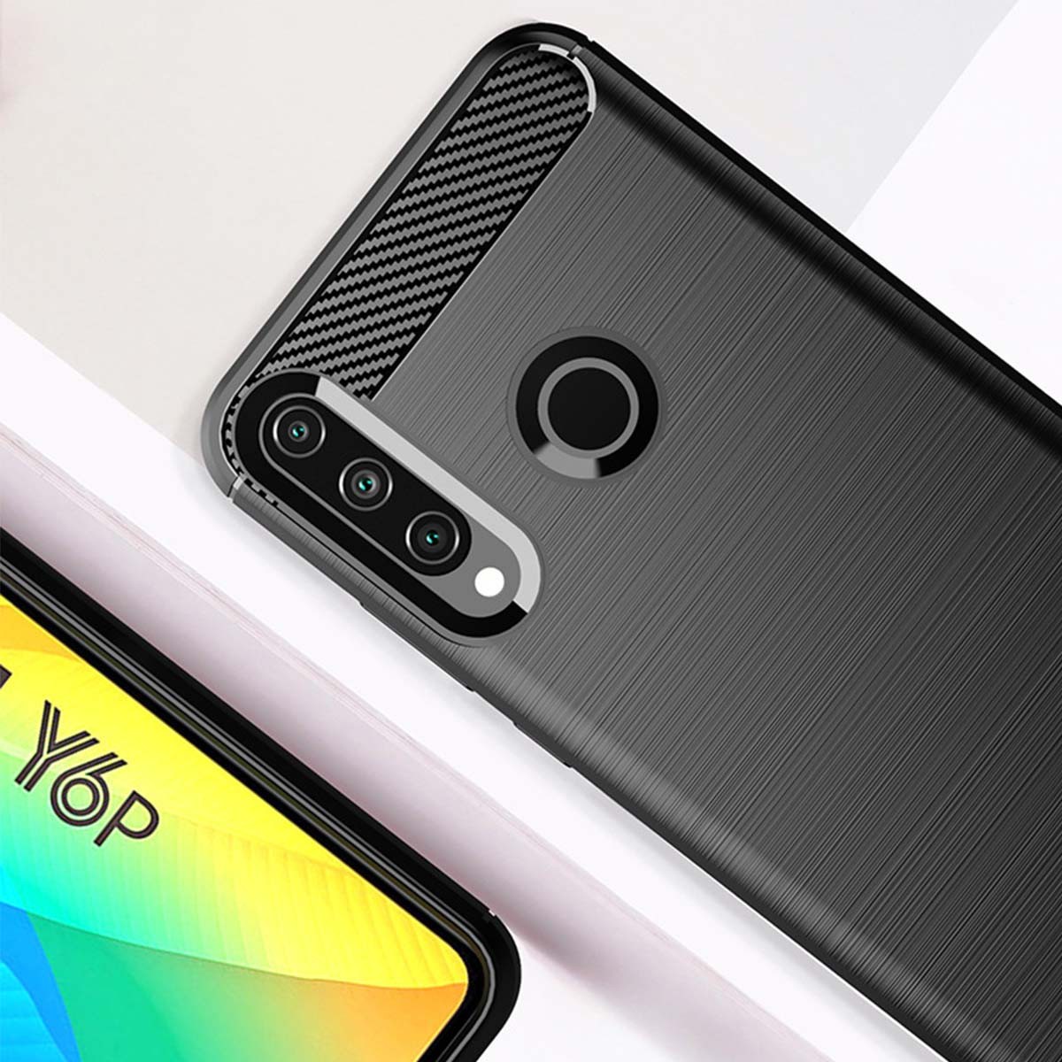 Funda Gel Tpu Tipo Carbon Negra para Huawei Y6p