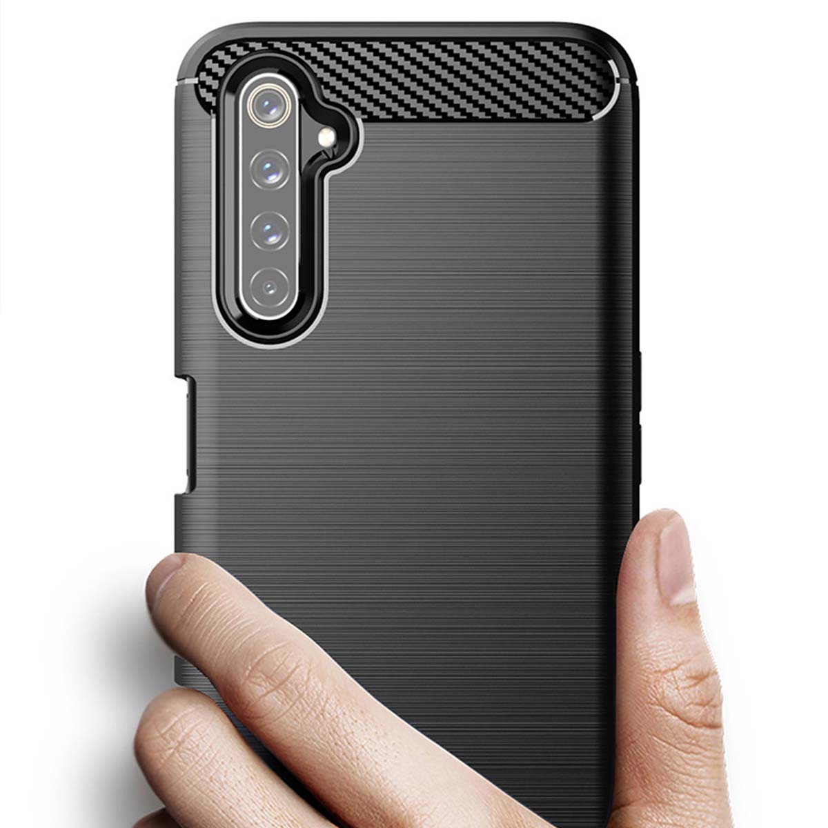 Funda Gel Tpu Tipo Carbon Negra para Realme 6 Pro