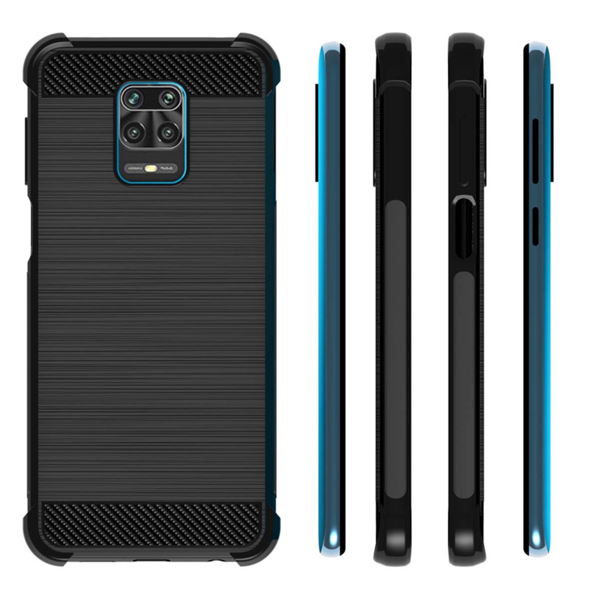 Funda Gel Tpu Anti-Shock Carbon Negra para Xiaomi Redmi Note 9S / Note 9 Pro