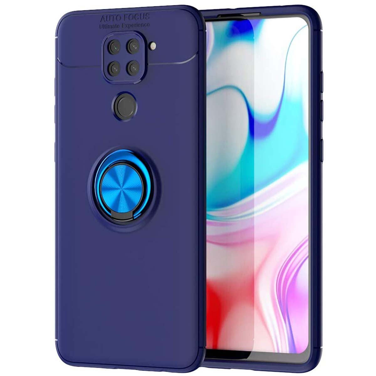 Funda Magnetica Soporte con Anillo Giratorio 360 para Xiaomi Redmi Note 9 Azul