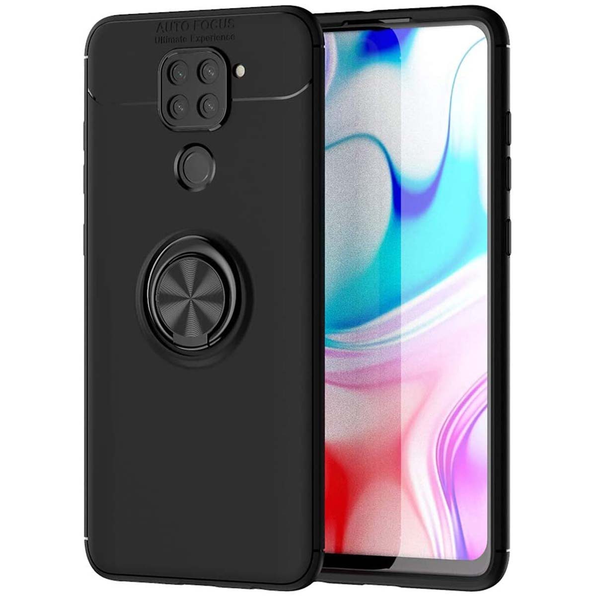 Funda Magnetica Soporte con Anillo Giratorio 360 para Xiaomi Redmi Note 9 Negra
