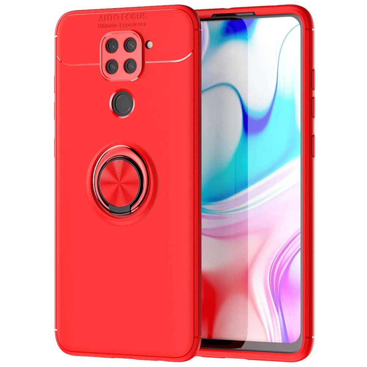 Funda Magnetica Soporte con Anillo Giratorio 360 para Xiaomi Redmi Note 9 Roja