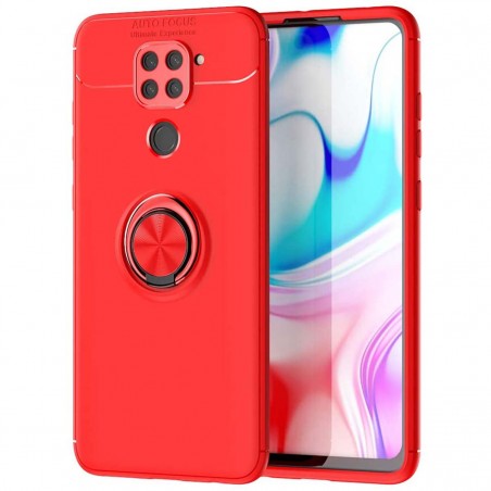 Funda Magnetica Soporte con Anillo Giratorio 360 para Xiaomi Redmi Note 9 Roja