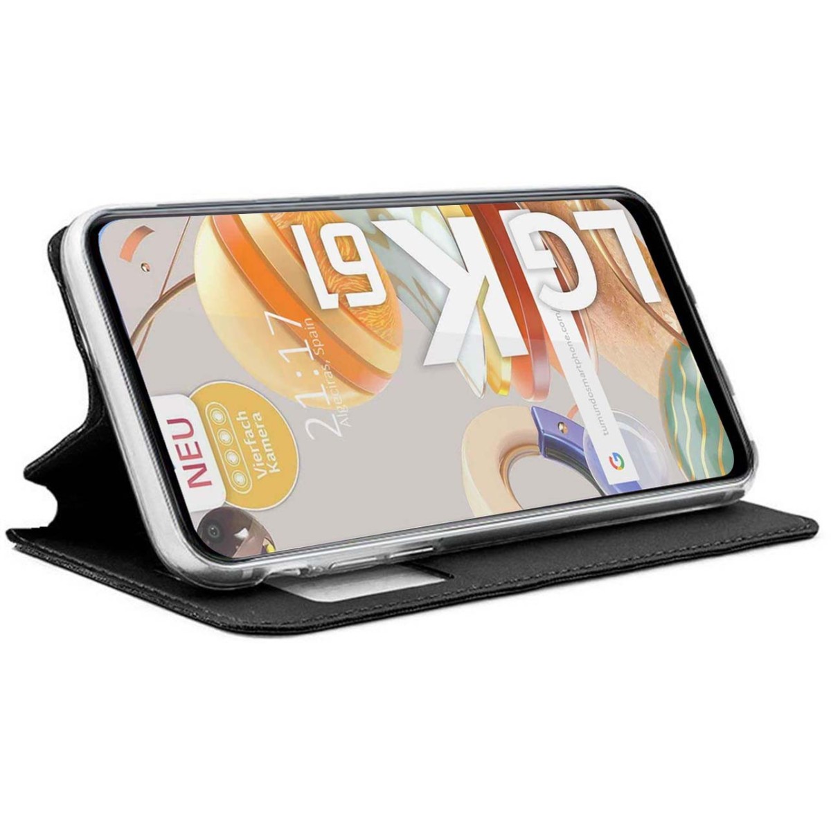 Funda Libro Soporte con Ventana para Lg K61 color Negra