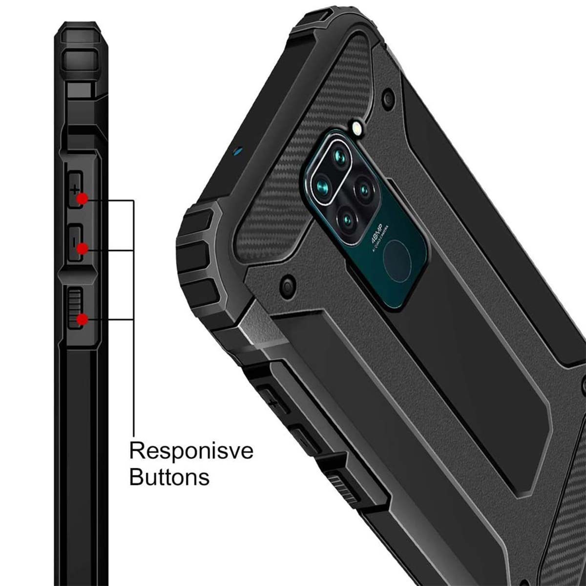 Funda Tipo Hybrid Tough Armor (Pc+Tpu) Negra para Xiaomi Redmi Note 9S / Note 9 Pro