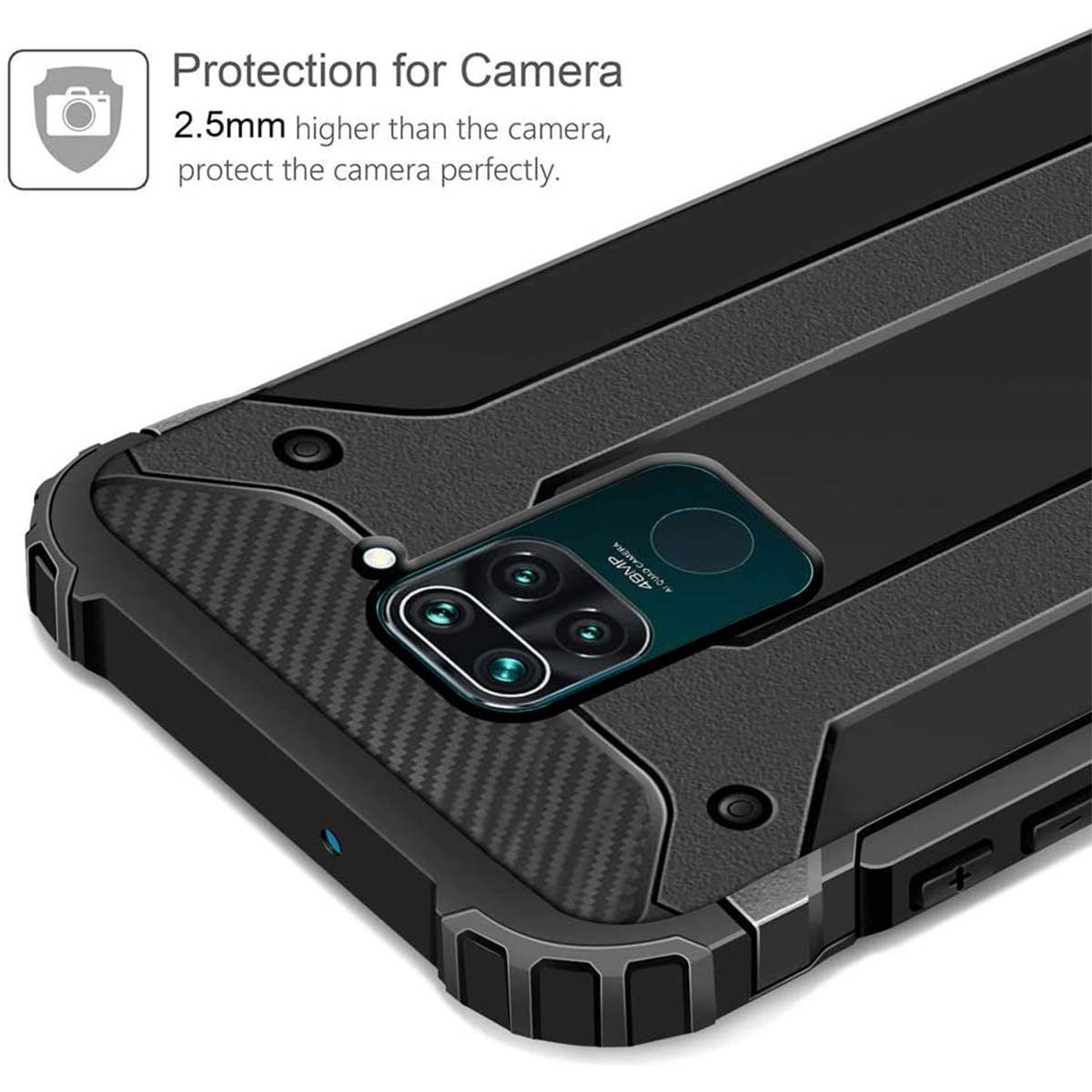 Funda Tipo Hybrid Tough Armor (Pc+Tpu) Negra para Xiaomi Redmi Note 9S / Note 9 Pro