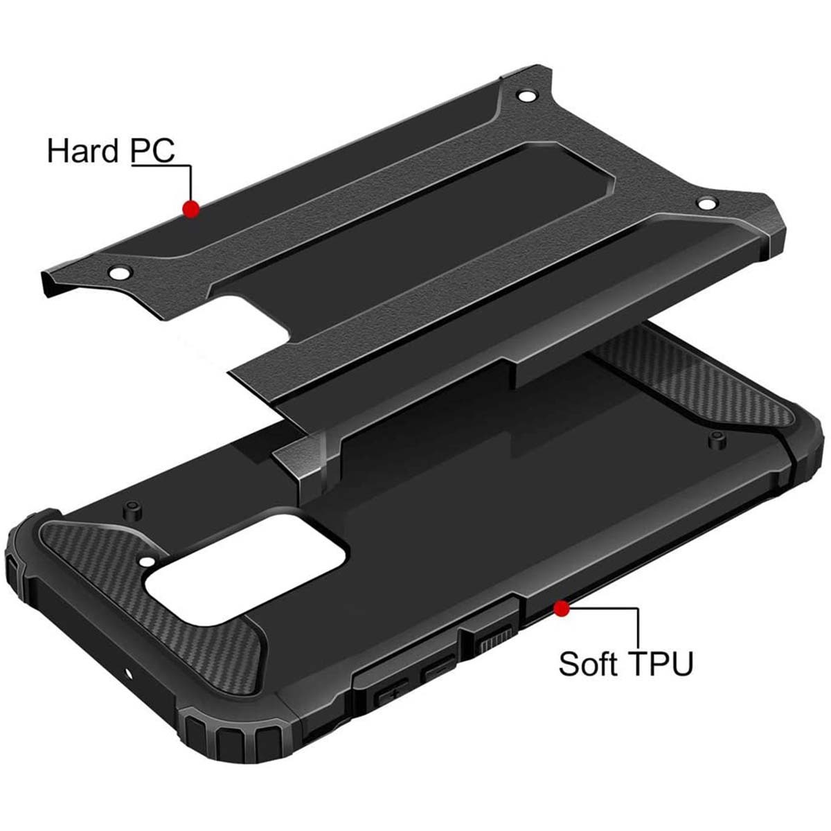 Funda Tipo Hybrid Tough Armor (Pc+Tpu) Negra para Xiaomi Redmi Note 9S / Note 9 Pro