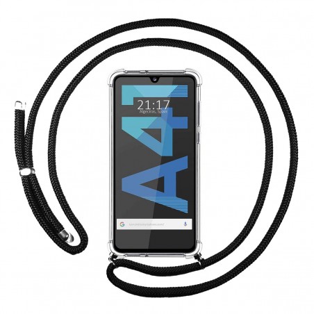 Funda Colgante Transparente para Samsung Galaxy A41 con Cordon Negro