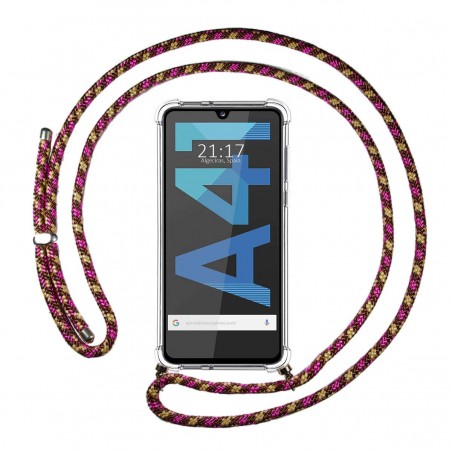 Funda Colgante Transparente para Samsung Galaxy A41 con Cordon Rosa / Dorado