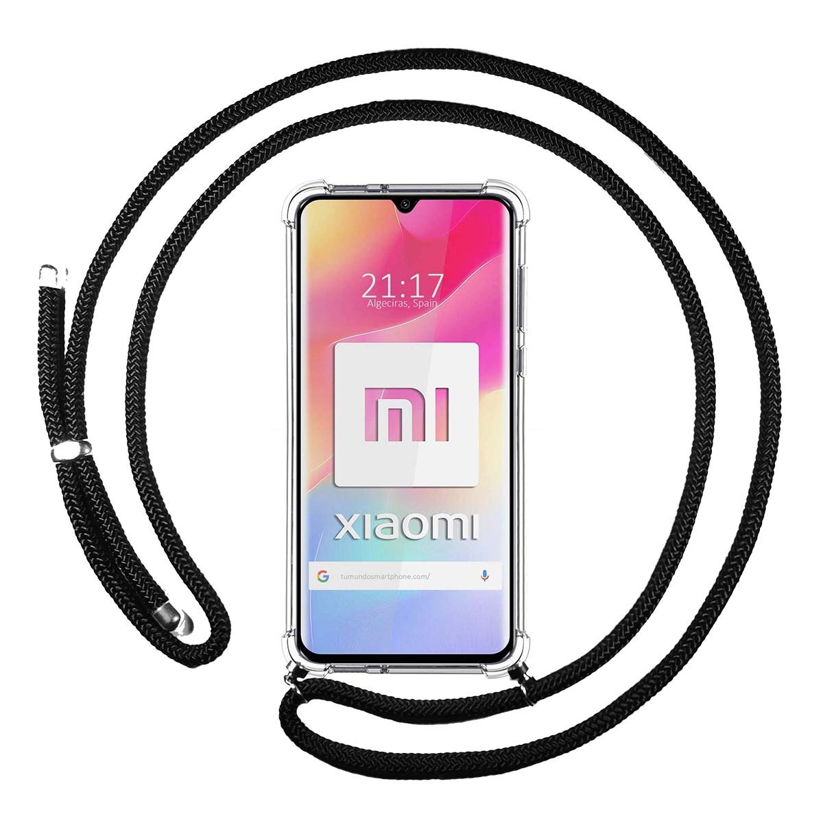 Funda Colgante Transparente para Xiaomi Mi 10 Lite con Cordon Negro