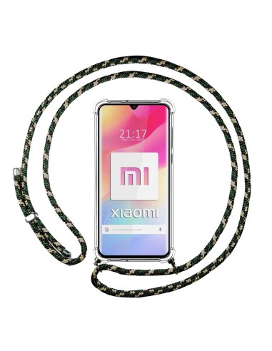 Funda Colgante Transparente para Xiaomi Mi 10 Lite con Cordon Verde / Dorado