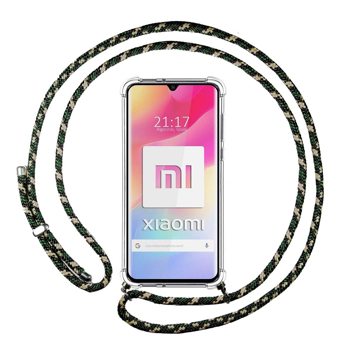 Funda Colgante Transparente para Xiaomi Mi 10 Lite con Cordon Verde / Dorado