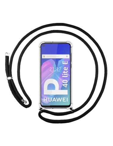 Funda Colgante Transparente para Huawei P40 Lite E con Cordon Negro