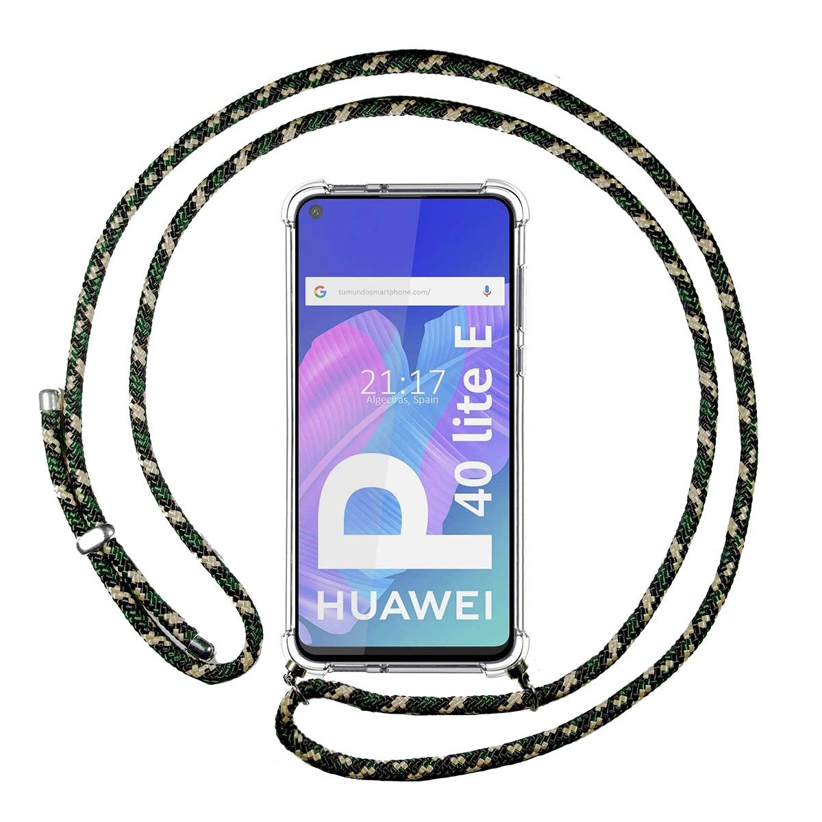 Funda Colgante Transparente para Huawei P40 Lite E con Cordon Verde / Dorado