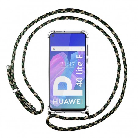 Funda Colgante Transparente para Huawei P40 Lite E con Cordon Verde / Dorado