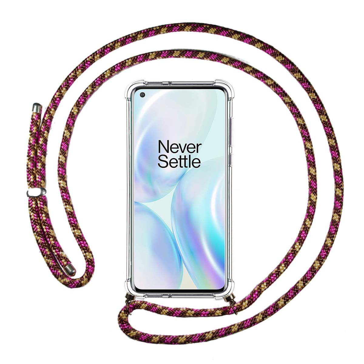 Funda Colgante Transparente para OnePlus 8 con Cordon Rosa / Dorado