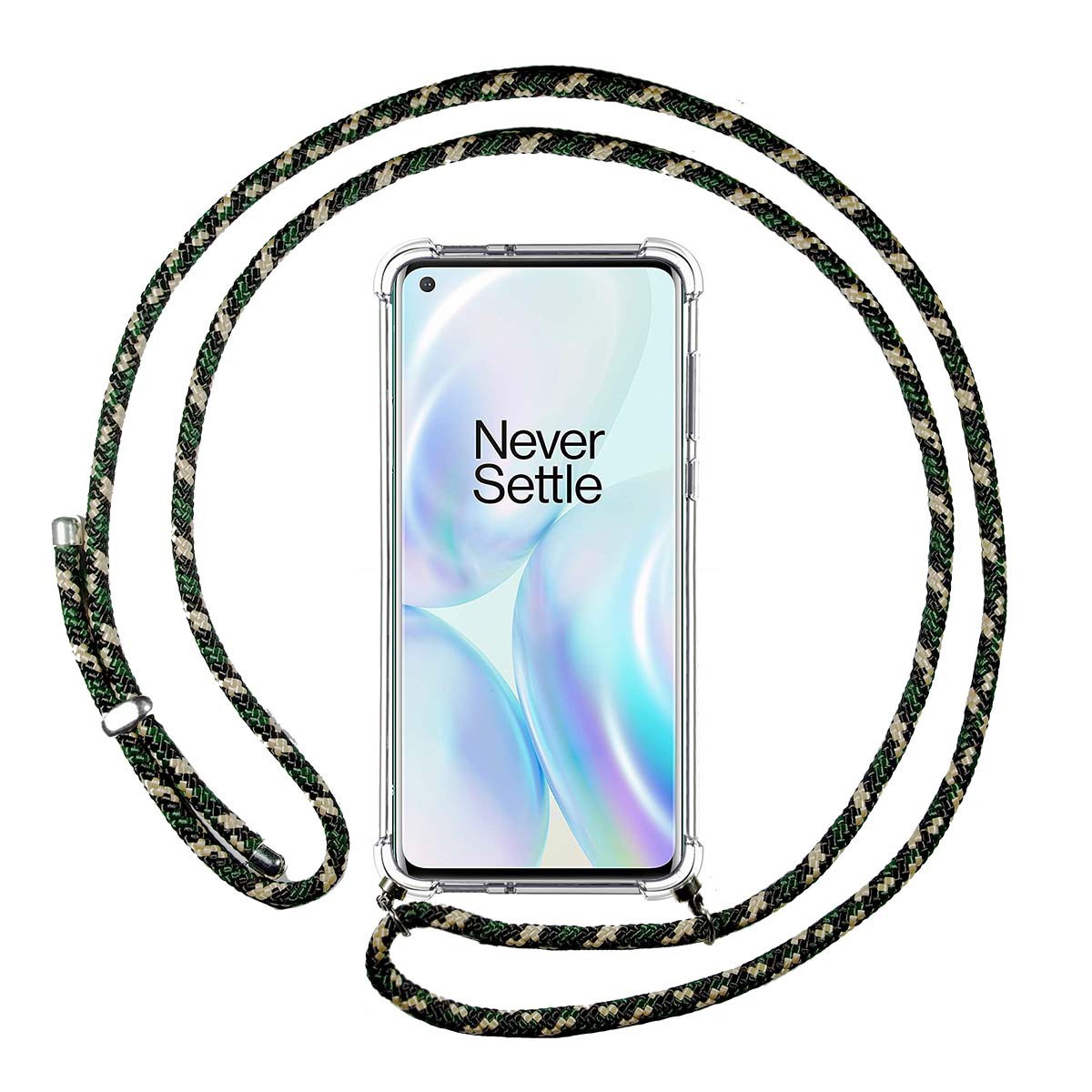 Funda Colgante Transparente para OnePlus 8 con Cordon Verde / Dorado