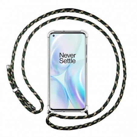 Funda Colgante Transparente para OnePlus 8 con Cordon Verde / Dorado