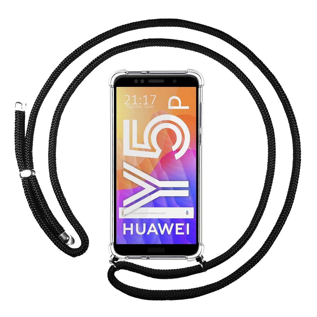 Funda Colgante Transparente para Huawei Y5p con Cordon Negro