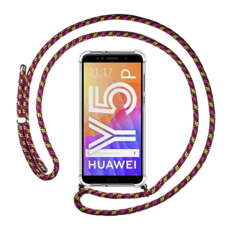 Funda Colgante Transparente para Huawei Y5p con Cordon Rosa / Dorado