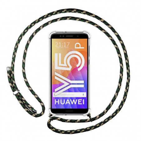 Funda Colgante Transparente para Huawei Y5p con Cordon Verde / Dorado