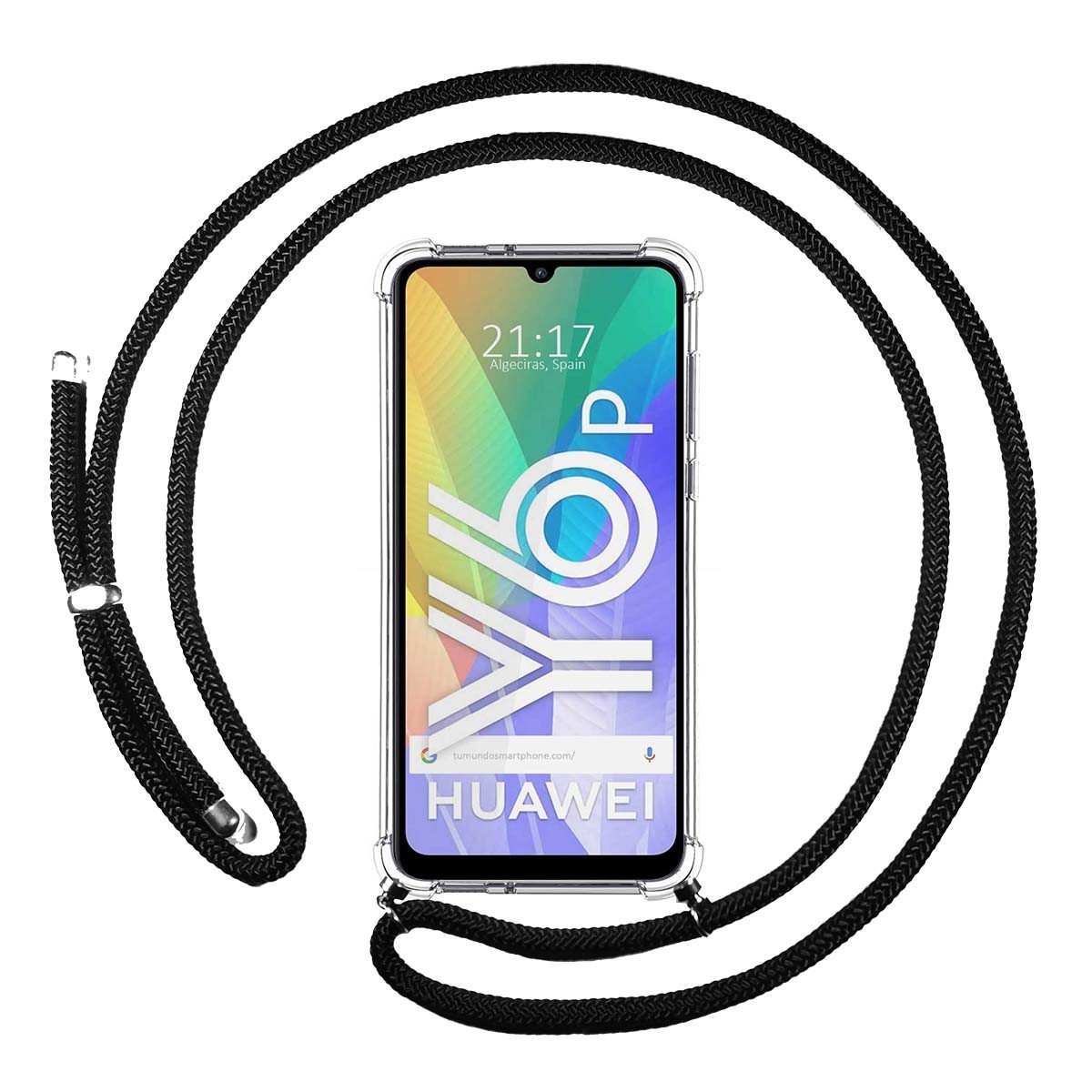 Funda Colgante Transparente para Huawei Y6p con Cordon Negro