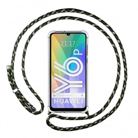 Funda Colgante Transparente para Huawei Y6p con Cordon Verde / Dorado