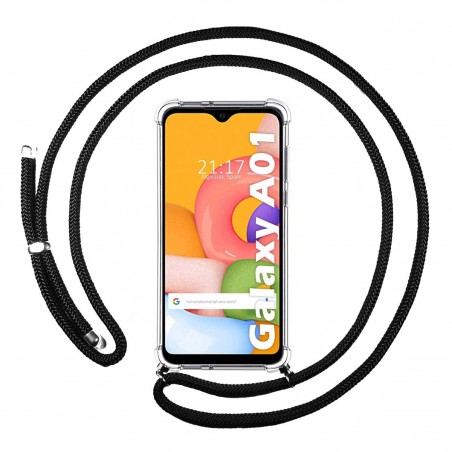 Funda Colgante Transparente para Samsung Galaxy A01 con Cordon Negro