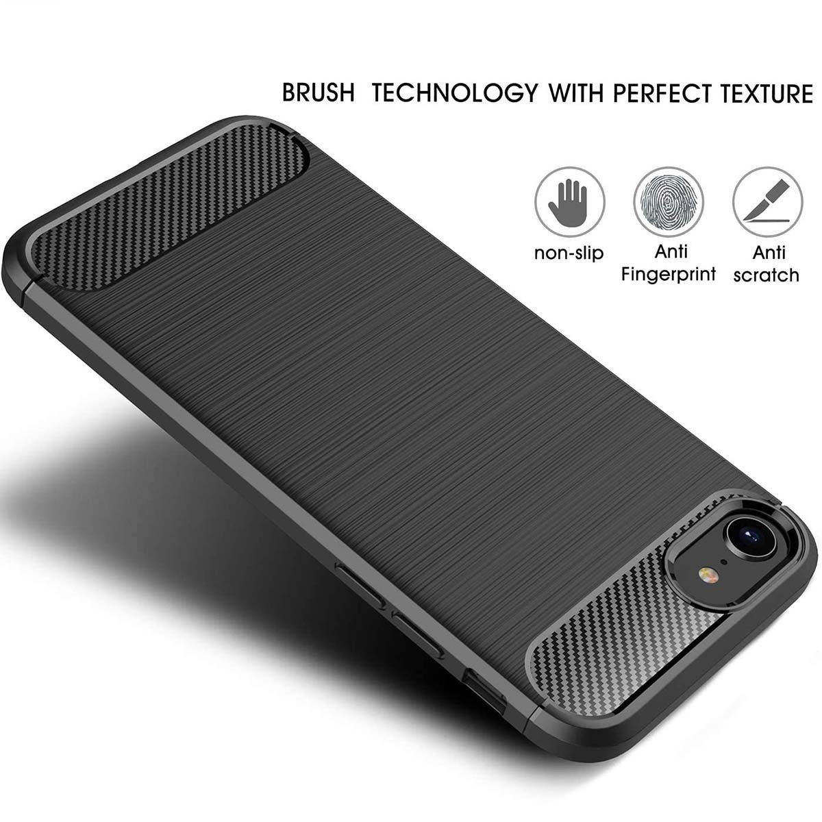 Funda Gel Tpu Tipo Carbon Negra para Iphone SE 2020