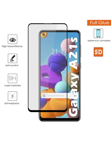 Protector Cristal Templado Completo 5D Full Glue Negro para Samsung Galaxy A21s