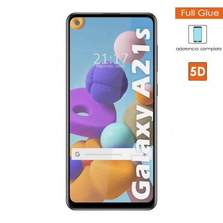 Protector Cristal Templado Completo 5D Full Glue Negro para Samsung Galaxy A21s