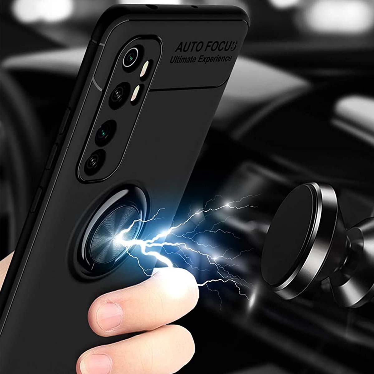 Funda Magnetica Soporte con Anillo Giratorio 360 para Xiaomi Mi Note 10 Lite Negra