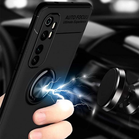 Funda Magnetica Soporte con Anillo Giratorio 360 para Xiaomi Mi Note 10 Lite Negra