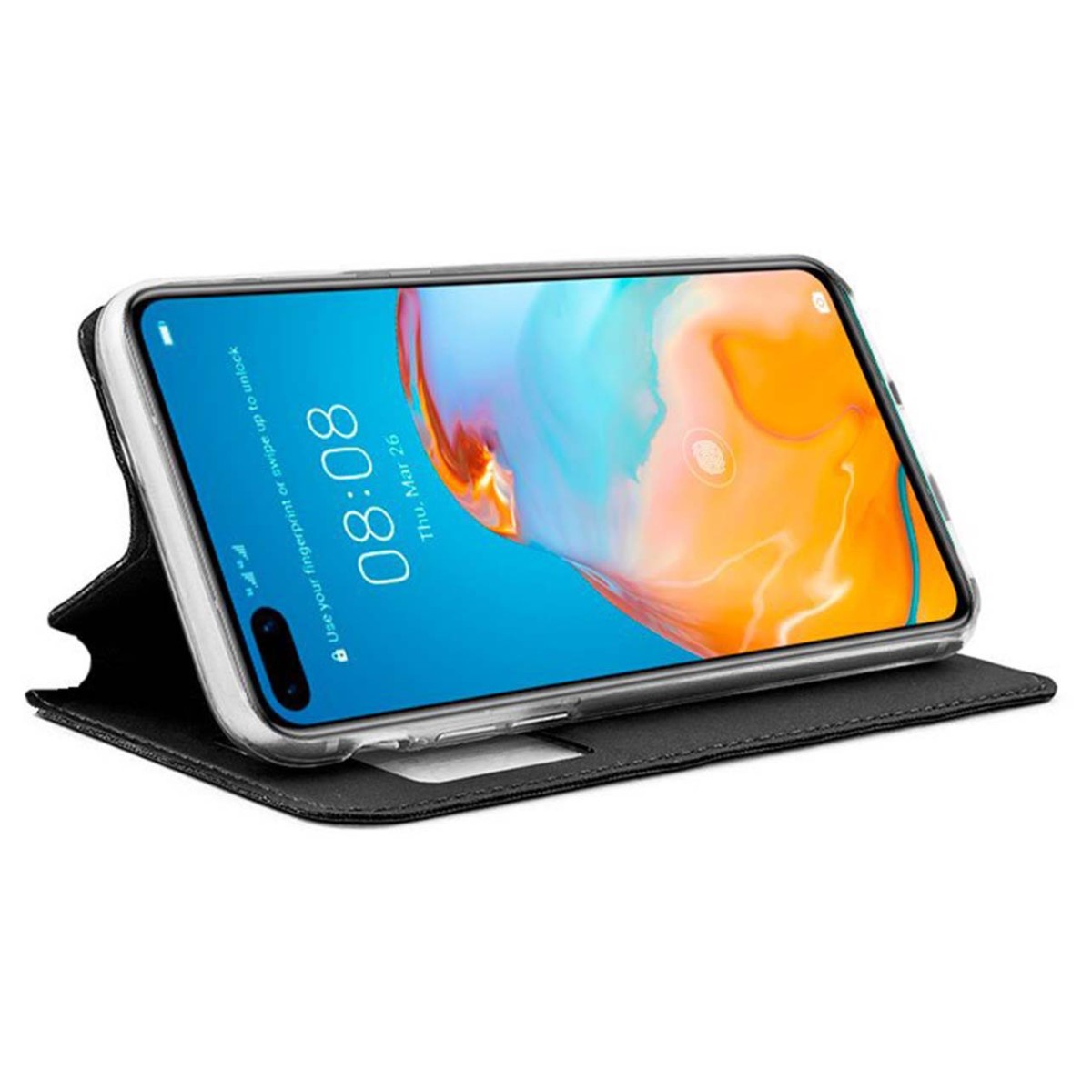 Funda Libro Soporte con Ventana para Huawei P40 Pro color Negra