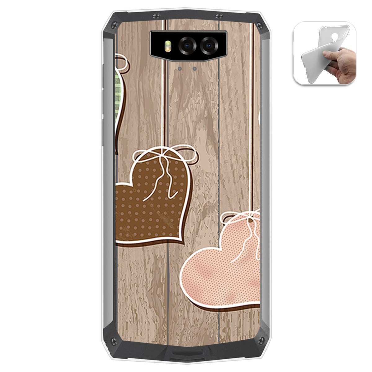 Funda Gel Tpu para Blackview BV9100 diseño Corazones Madera Dibujos