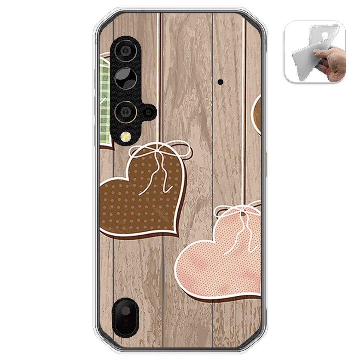 Funda Gel Tpu para Blackview BV9900 / BV9900 PRO diseño Corazones Madera Dibujos