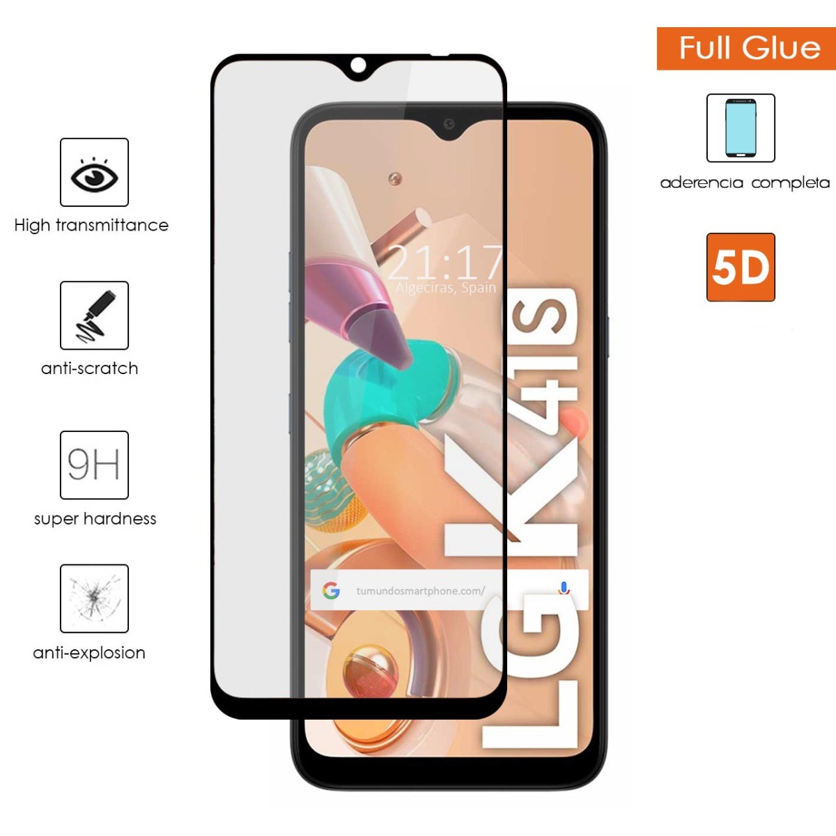 Protector Cristal Templado Completo 5D Full Glue Negro para Lg K41s Vidrio
