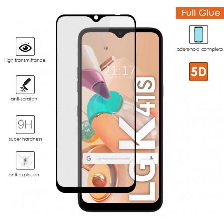 Protector Cristal Templado Completo 5D Full Glue Negro para Lg K41s Vidrio