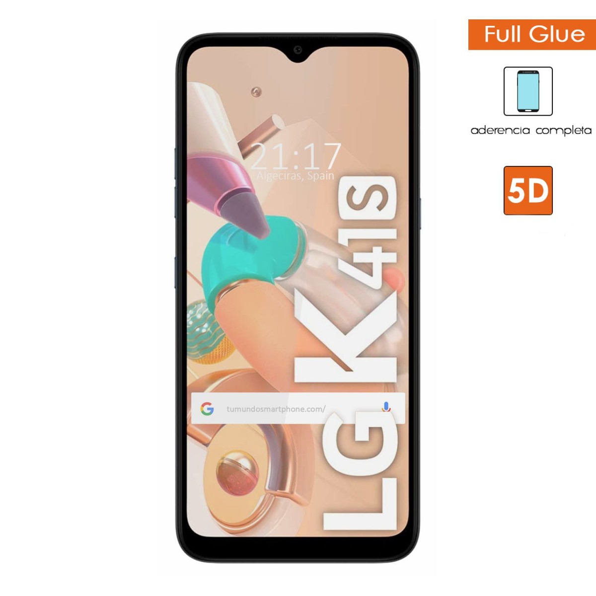 Protector Cristal Templado Completo 5D Full Glue Negro para Lg K41s Vidrio