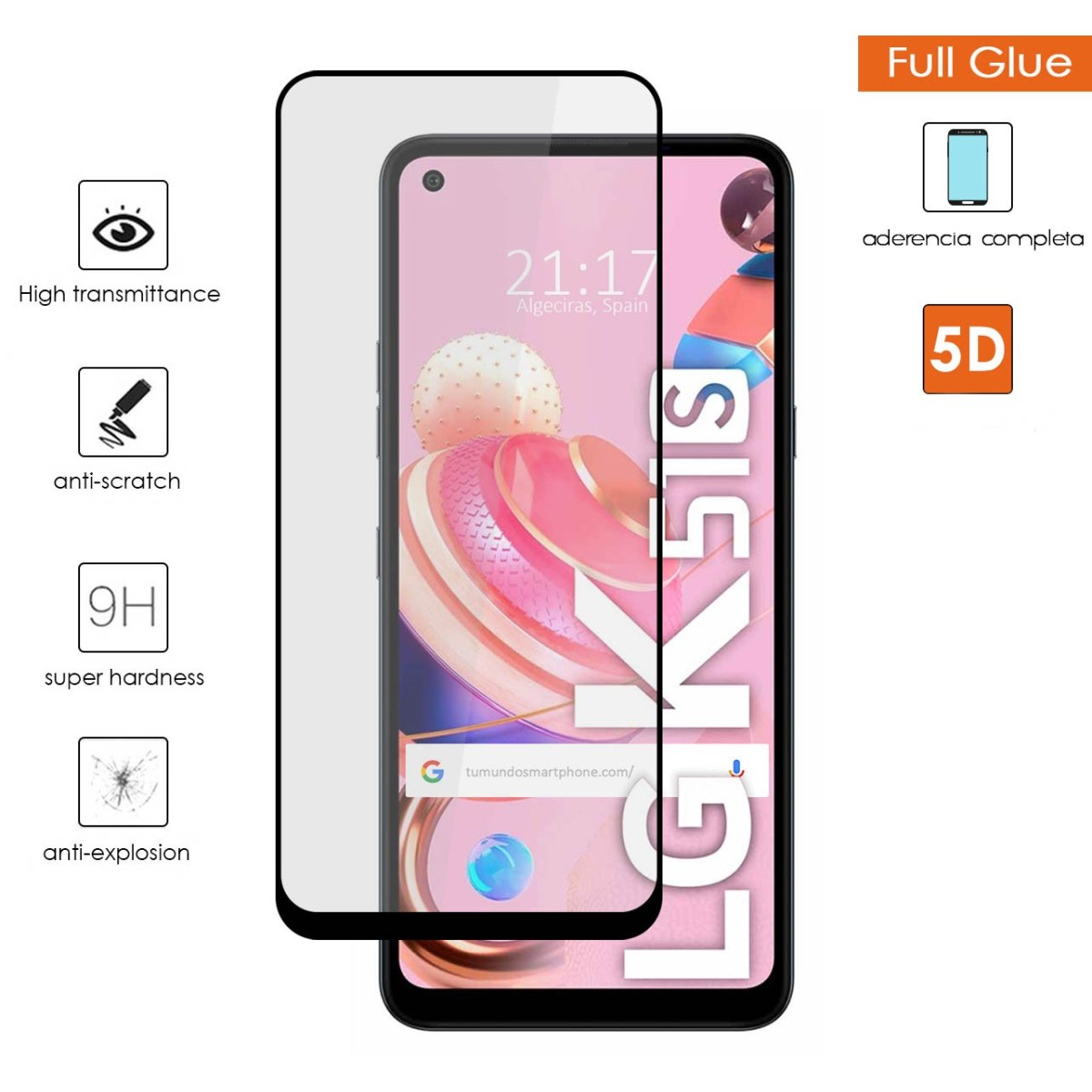 Protector Cristal Templado Completo 5D Full Glue Negro para Lg K51s Vidrio